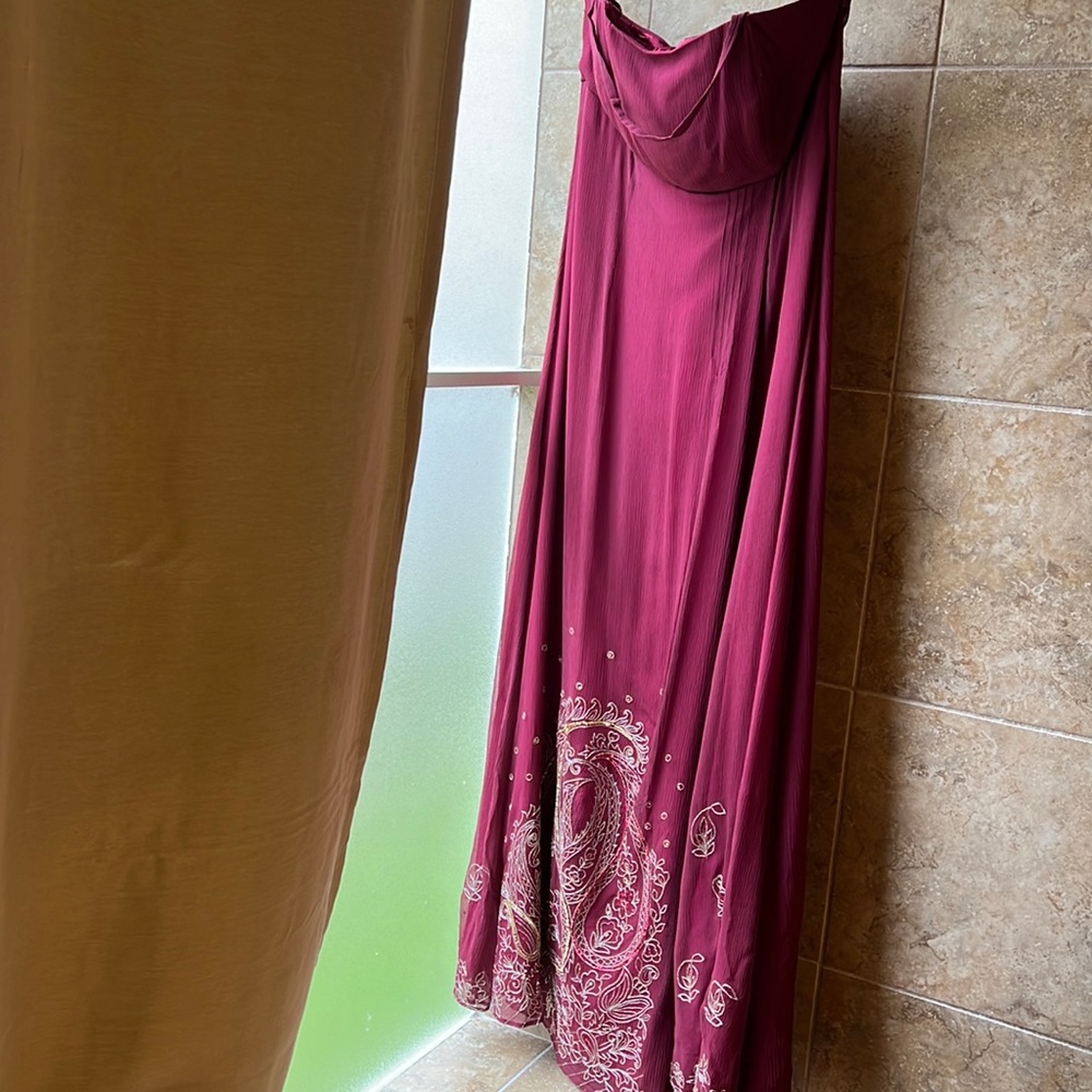 Monsoon London Silk Strapless Gown Maxi Sequin Embellished Holiday Prom Formal